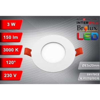 PANEL LED PODTYNKOWY GERD 3W 3000K Ø83x20MM 230V BIAŁY-116329